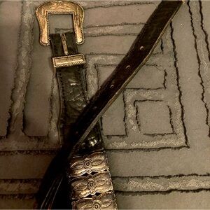 Boutique black leather and metal belt